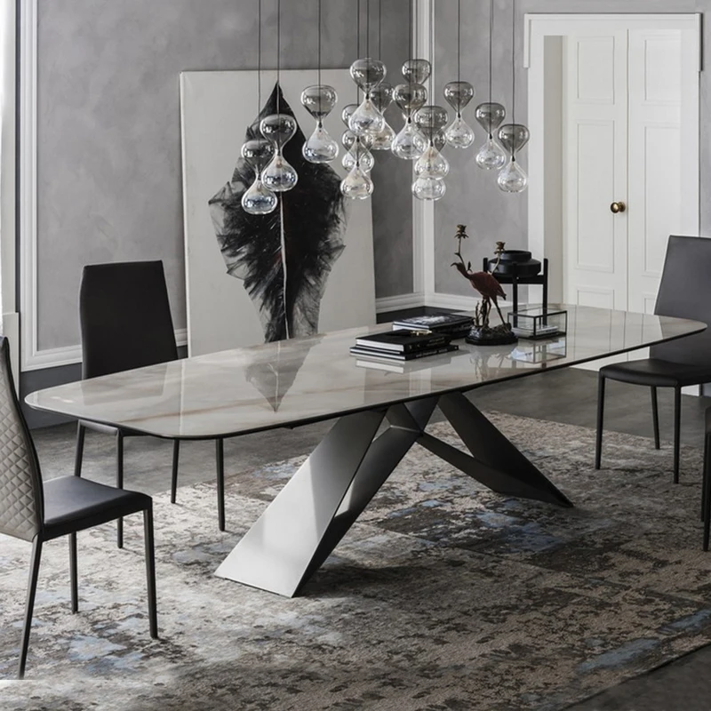 Home Furniture Nordic Modern Dining Table and Chairs Luxury Sintered Stone Rectangular Marble Tables