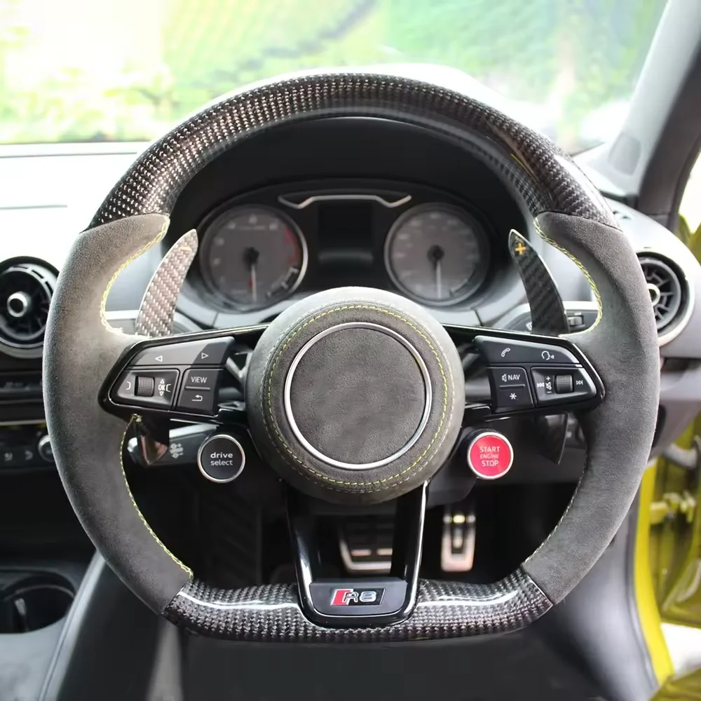 R8 With Start Button Drive Select Half Alcantara Steering Wheel for Audi A3 A4 A5 A6 C7 C6 C8 B7 B8 B9 Q3 Q5 Q7 RS3 RS7 S600 8V