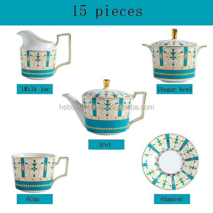 15PCS Elegance Flower Decal Tangshan Porcelain High Quality 15 PCS Luxury Tea Set
