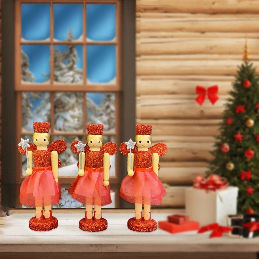 Christmas Decoration Supplies Navidad Ornaments Wooden Crafts Pink Nutcracker Ballet Angle Wooden Nutcracker For Christmas