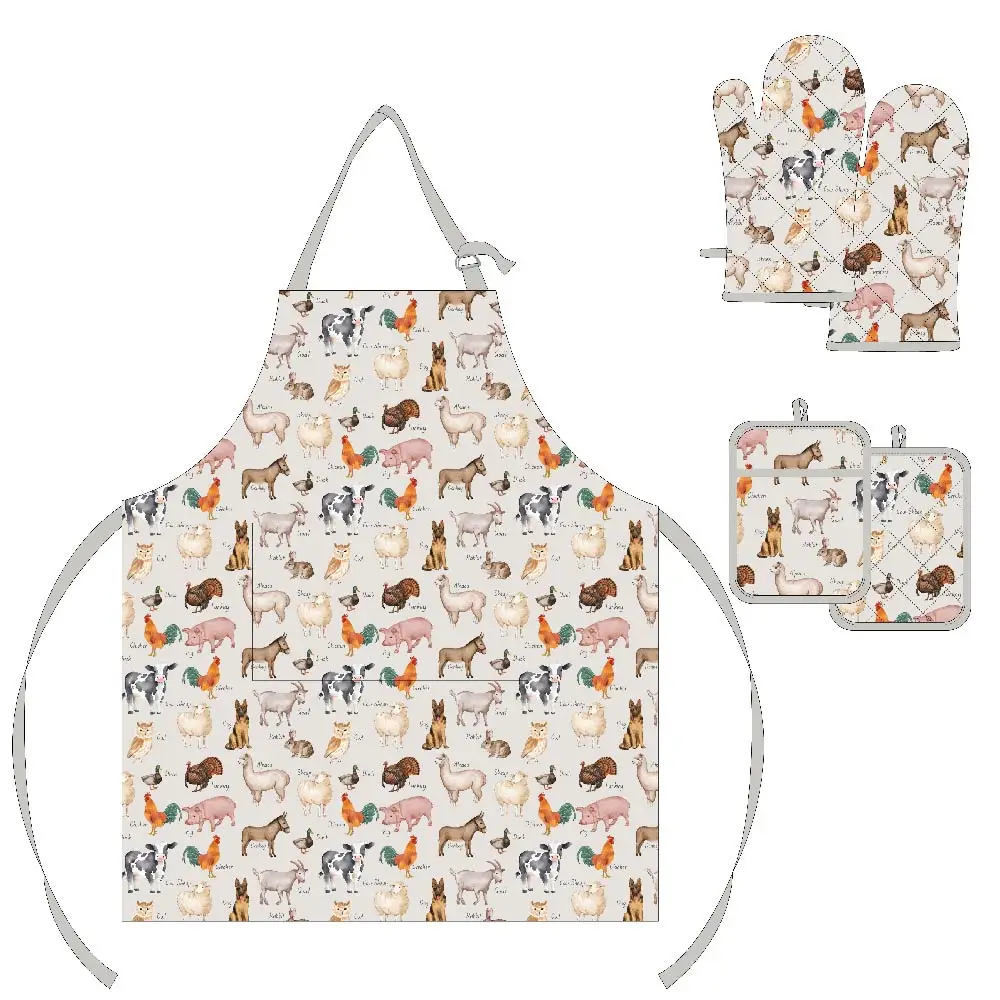 daily used products custom logo Woman Men Chef Work Apron Restaurant Kitchen cooking oven mitt pot holder and apron set