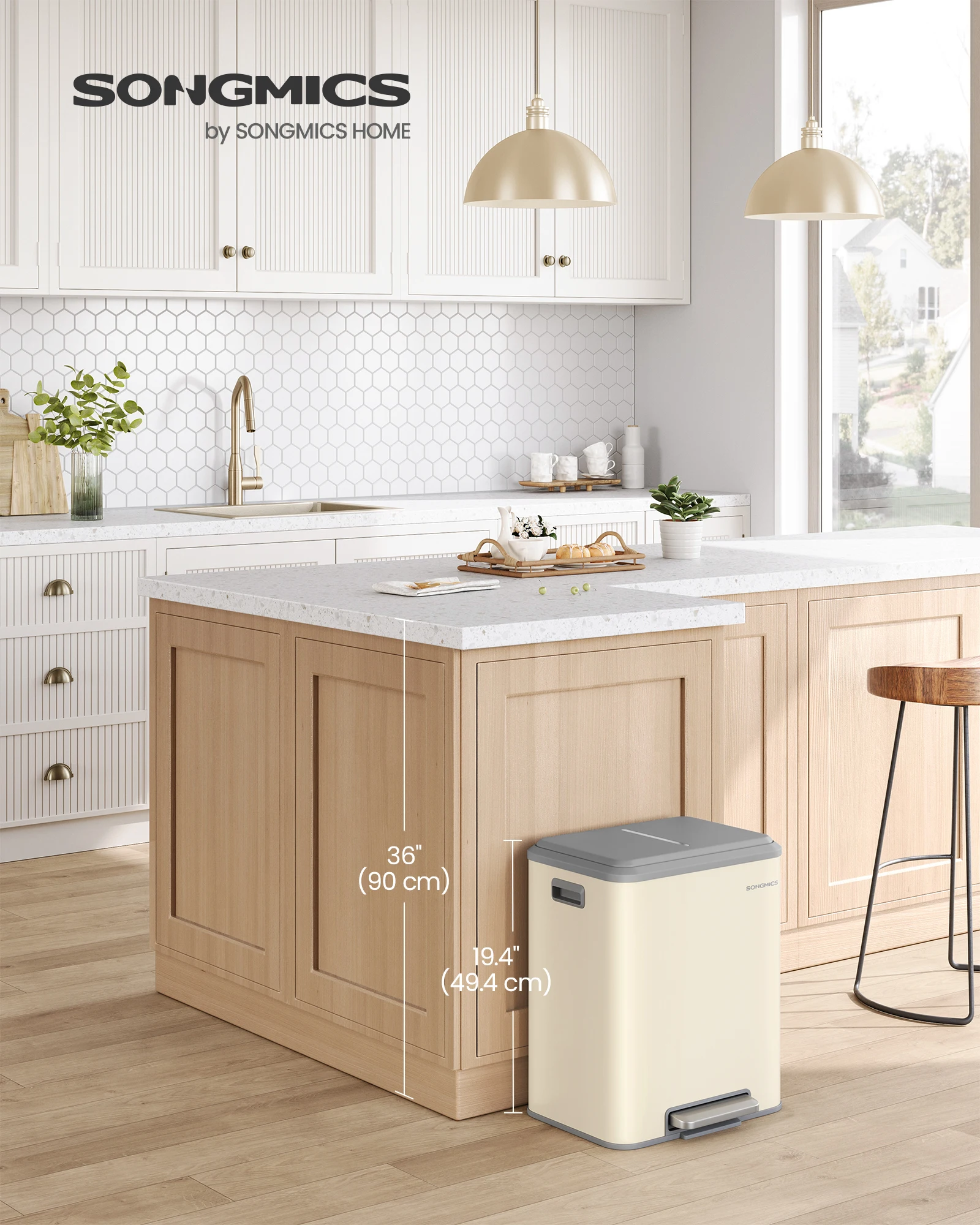 SONGMICS Custom Steel 2 x 15L Rubbish Trash Can Household Double  waste Recycle bins Soft Close Pedal Bin