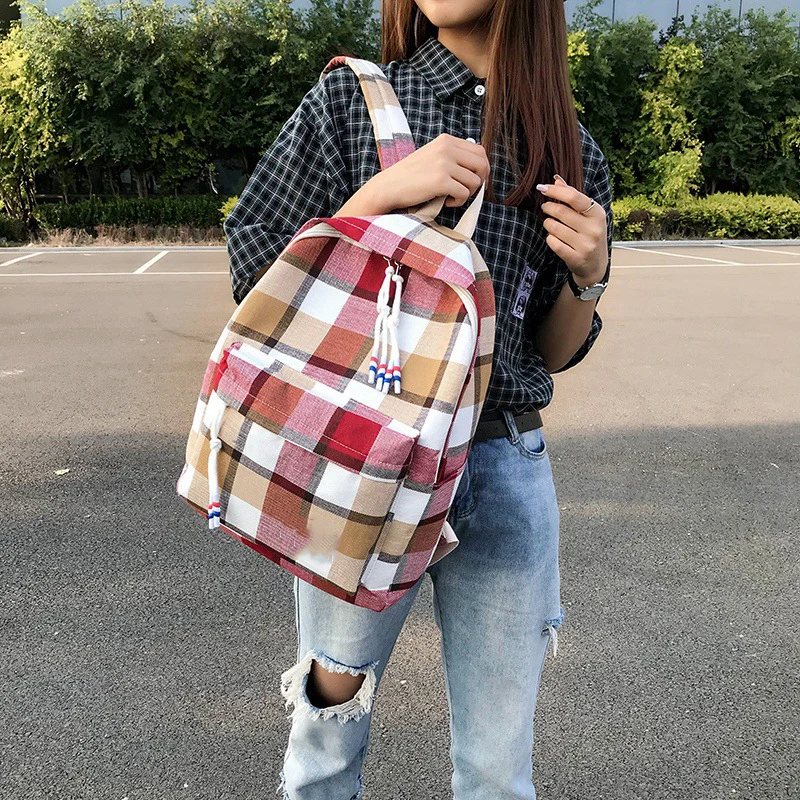 Literature and Art Teenager Canvas Plaid Backpack Fashion Casual Girls School Bag