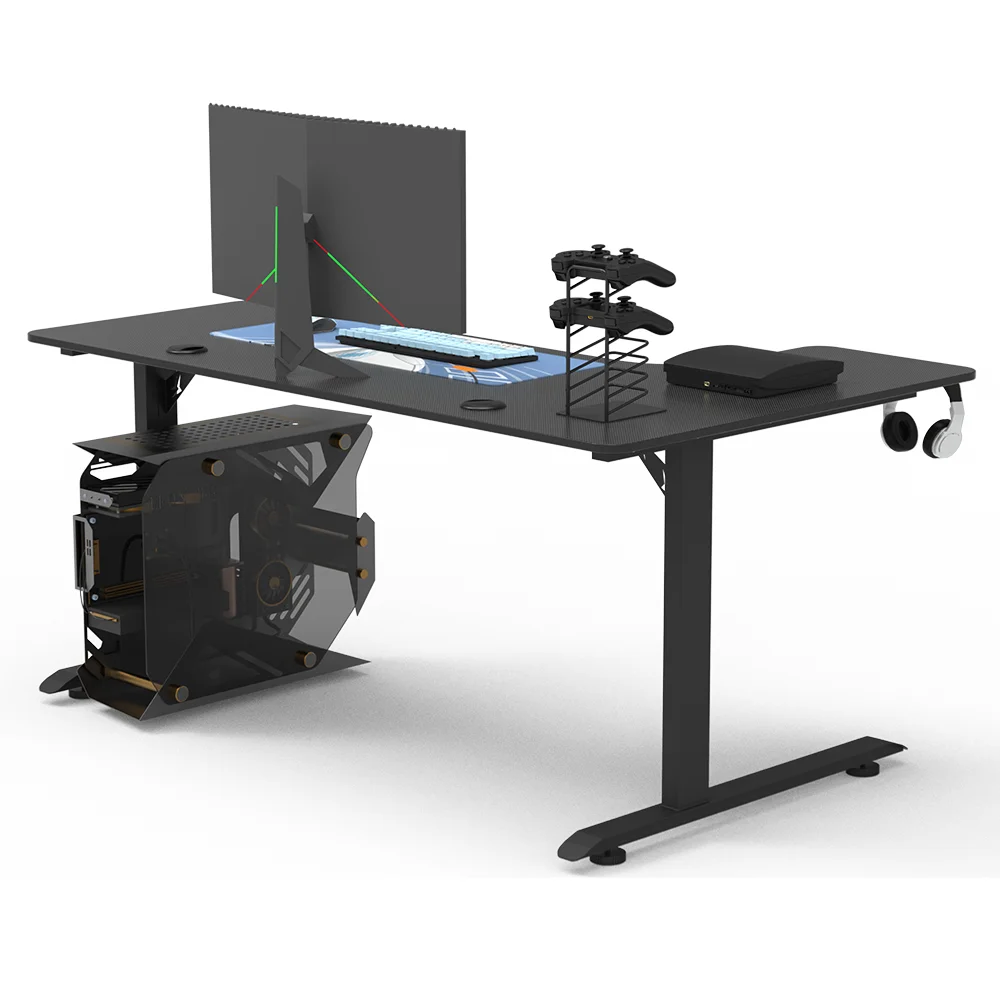L Shaped White Color Surface Carbon Fiber Board Metal Feet Gaming Desk Left Direction