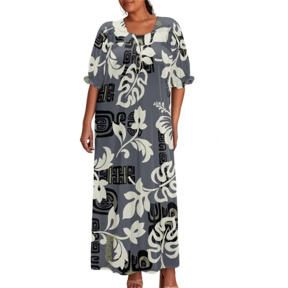 Dropship Oem Women Square Brown Neck Puff Short Sleeve Maxi Dress Delicate Allover Flowers Printing Prom Dress For Lady
