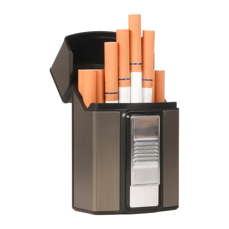 Erliao Factory Custom Logo Cigarette Case Smoking Accessories USB Lighter Metal Cigarette Case Wholesale