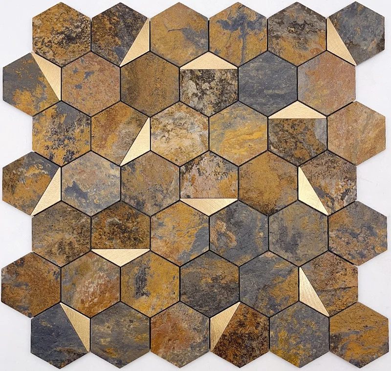 New design brown silver stick mosaic wall tiles PVC and Aluminium tiles for kitchen and bathroom wall