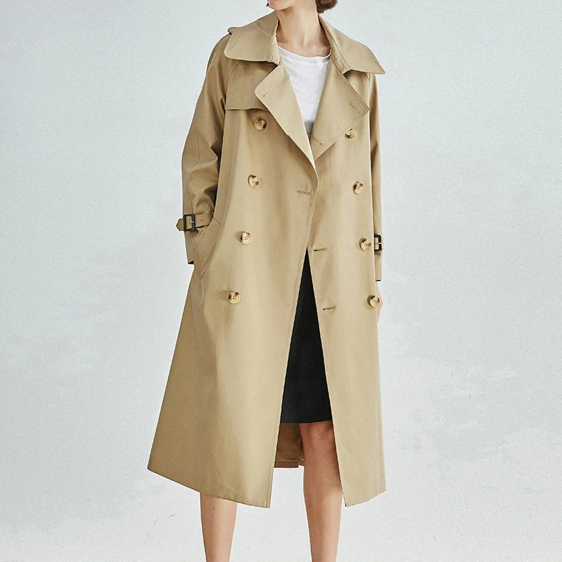 High Quality Winter Ladies Plus Size Khaki Trench Coat Custom Logo Solid Color Double-Breasted Women Long Trench Coat