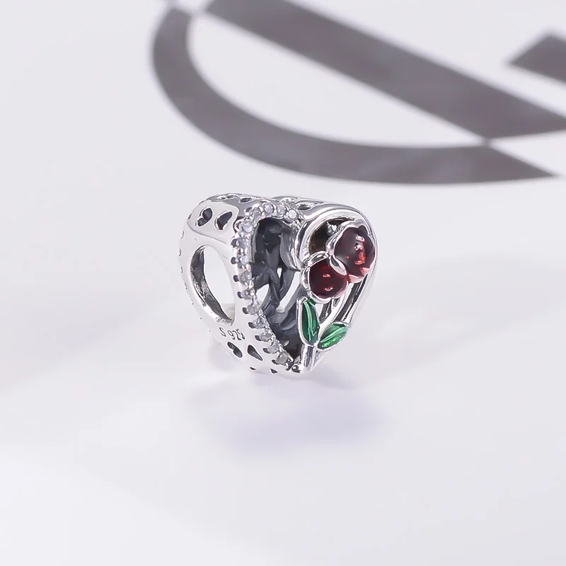 Enamel jewelry sterling silver 925 rose charming beads love charm for bracelet or necklace making
