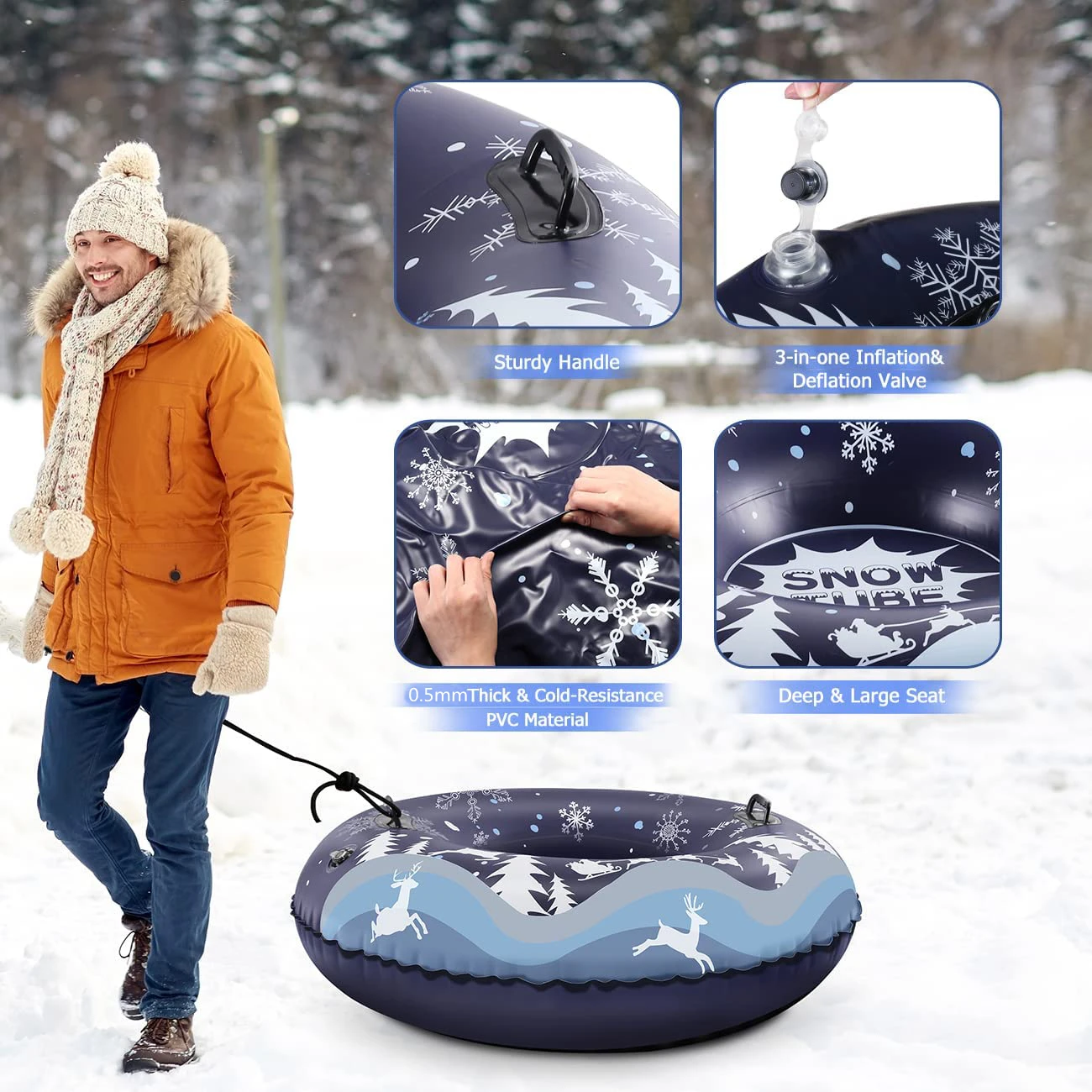 Heavy Duty Pvc Inflatable Snow Tube Durable Sled Snow Toys For Winter Outdoor Sledding Sports Fun Winter Fun Snow Tube