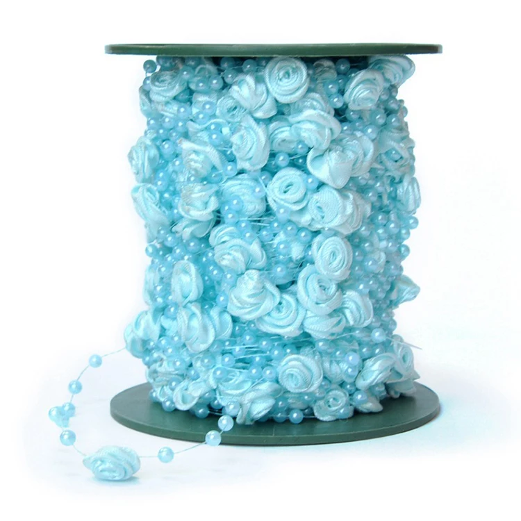 Fishing line artificial pearls string beads chain garland with silk flower for wedding party decorations