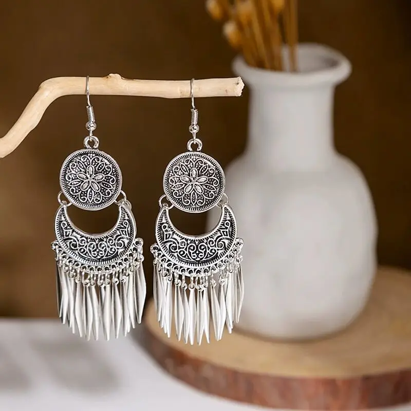 Popular earrings exaggerated retro design bulk in stock colorful water drop ethnic style tassel earrings for women
