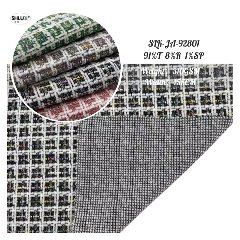 High quality knitted breathable 310gsm jacquard 91%polyester 8%rayon 1%spandex fabrics for shirt