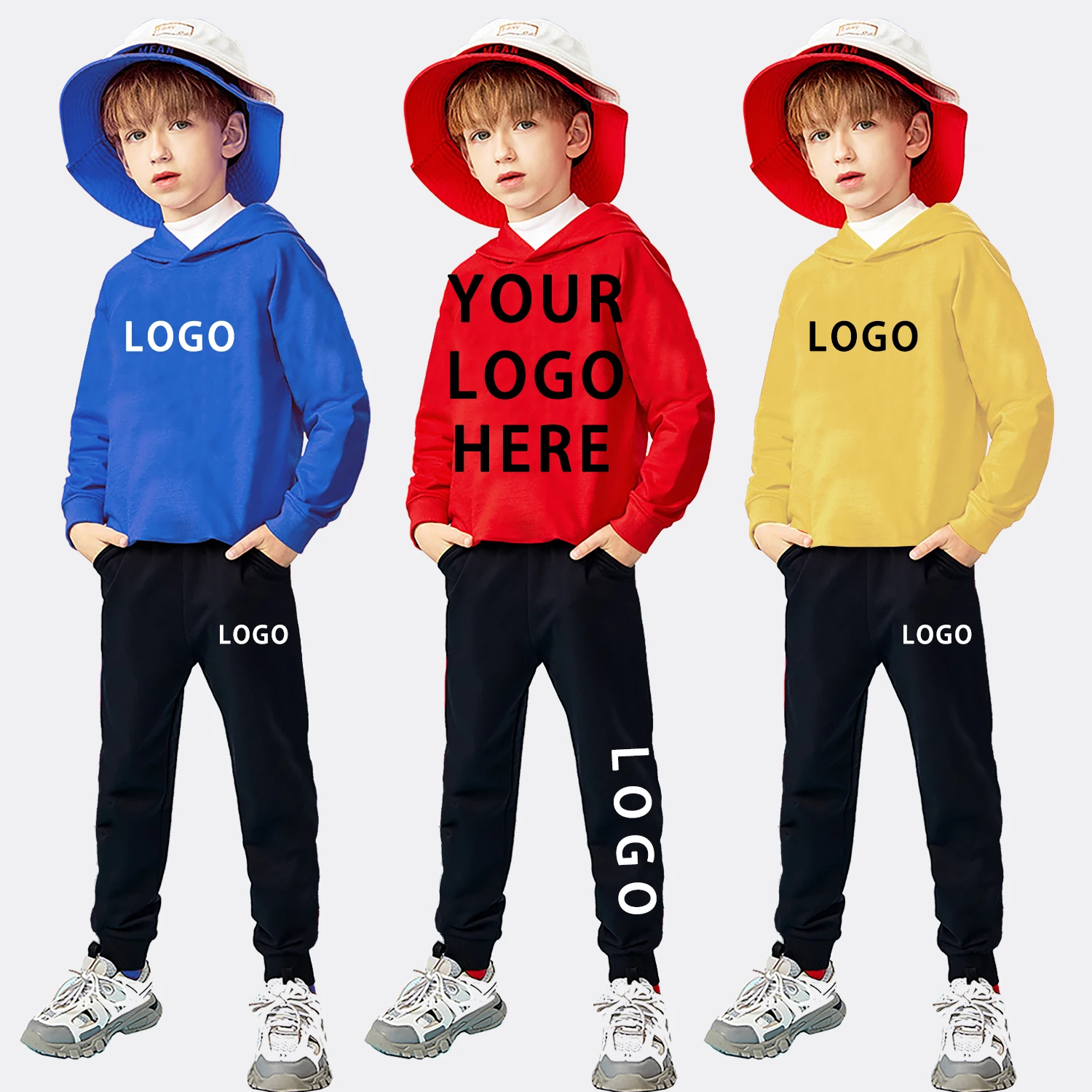 Children Clothing Set Kids Boys Girl Autumn Sports Casual Long Sleeve Clothing Sets Solid hoodie sweatshirt 2PCS Set Custom Logo