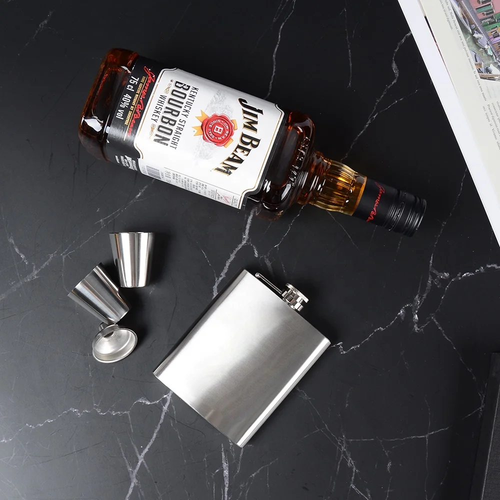 Высококачественная фляжка в классическом стиле 6/7 унций из нержавеющей стали набор с твердой подарочной коробкой посуды для бара