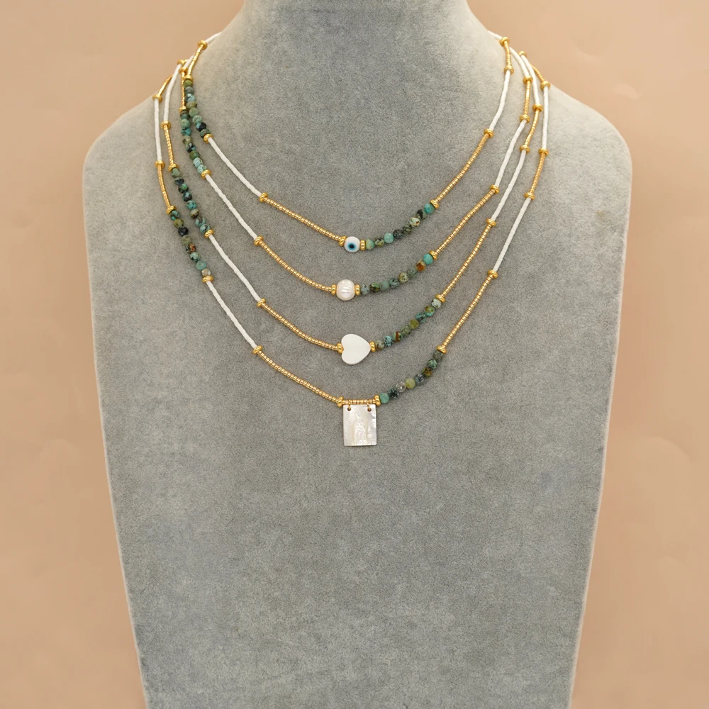 Go2boho Bohemian Turquoise Beaded Necklace Pearl Women Charm Pendant Fashion Jewelry Luxury Boho Golden Miyuki Beads Necklaces