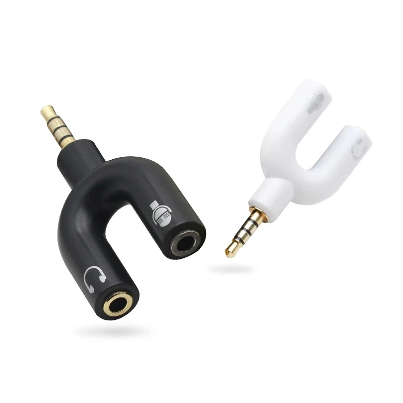 3.5mm Plug Headphone Microphone Converter Head U Type Phone Audio Connector Cable Splitter