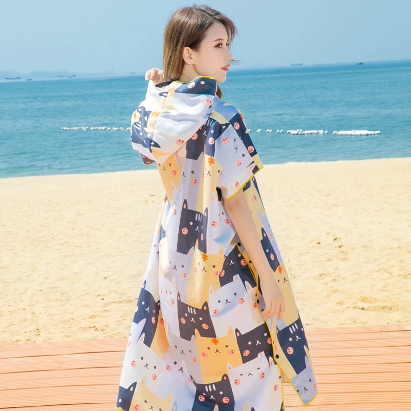Customized Size Design Super Absorbent Quick Drying Hooded Surf Swim Cover Towel Poncho for Outdoor Changing