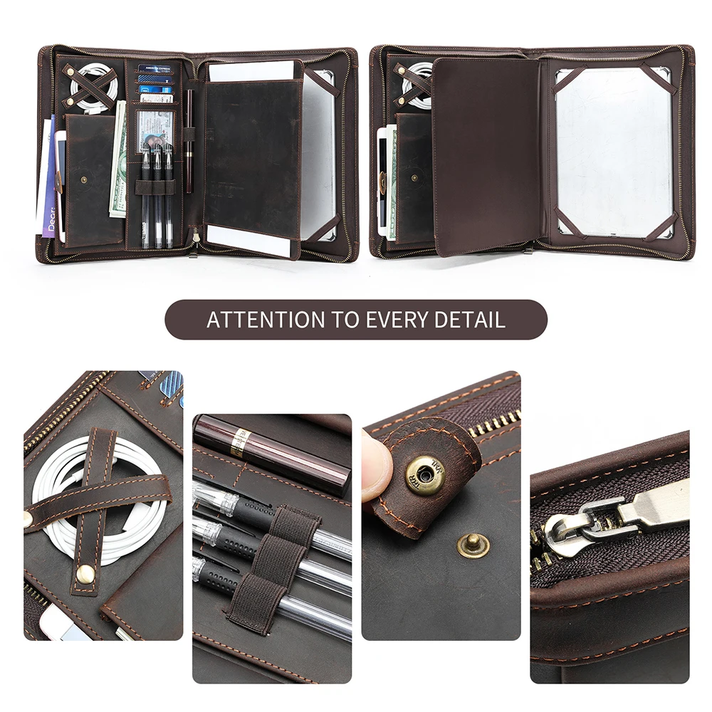 MARRANT Genuine Leather Men Document Portfolio File Folder Multi-function Business Portfolio Leather Portfolio Folder Case