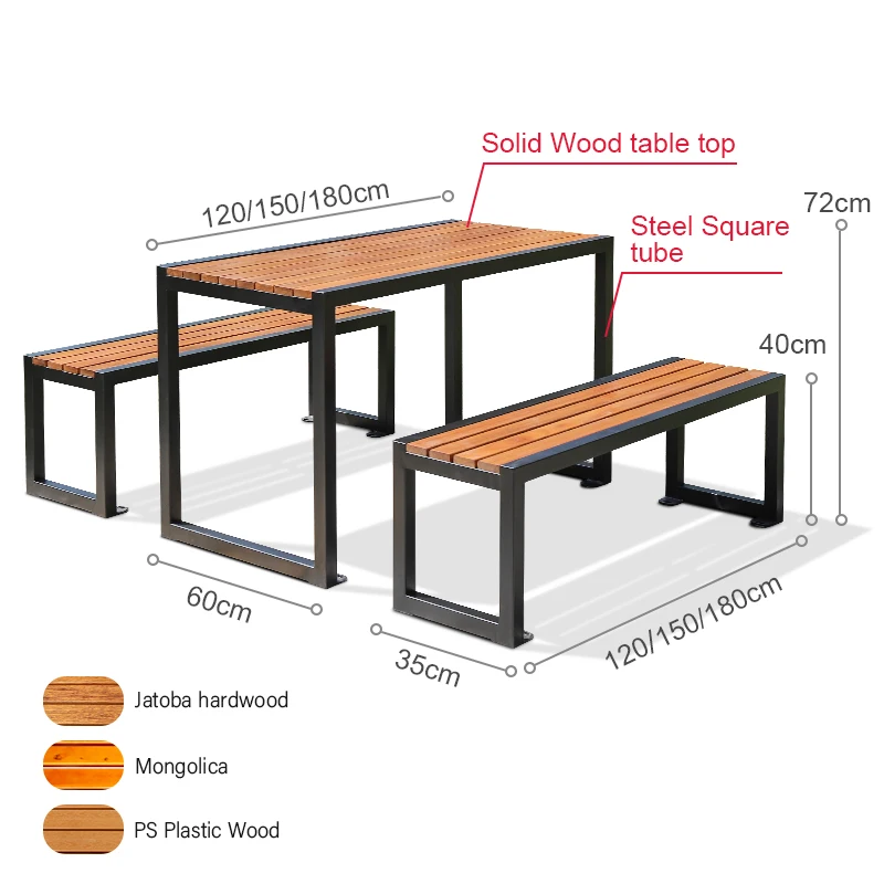 Modern design Plastic wood patio table set with metal structure outdoor restaurant garden table and chair for 6