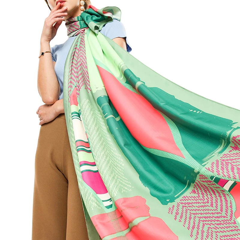 
 AOKO 2021 Новое поступление Модная Женская Роскошная элегантная шаль атласные шарфы цветной блочный лоскутный шелковый шарф с цветочным принтом  