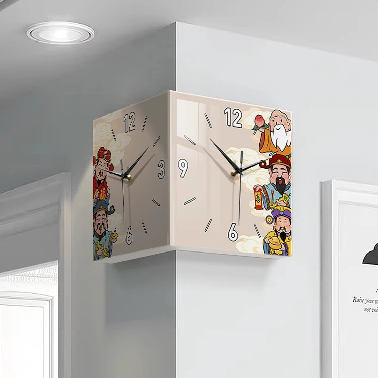 God of Wealth Living Room Electronic Clock New Year Double sided  Creative Corner Clock