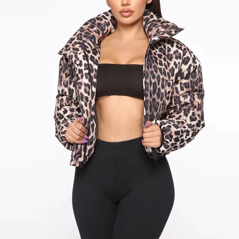 Winter New Arrival Down Leopard Print Animal Puffer Jacket Warm Quilted Coat Women