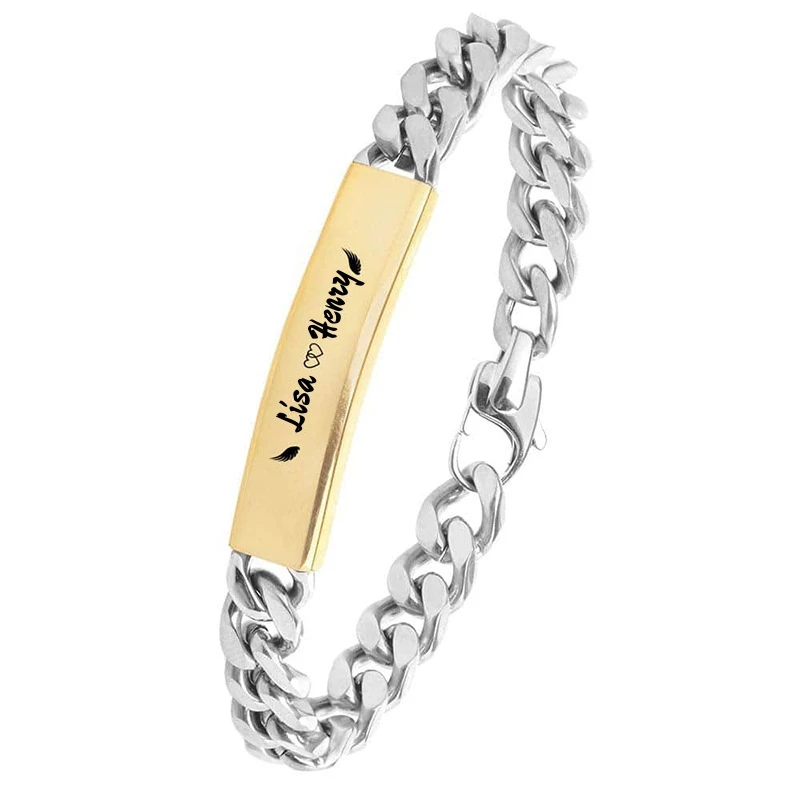 Fashion Men Women Bracelets Blank Cuban Chain Custom Bracelet Engraving Letter Pattern Stainless Steel Waterproof Jewelry
