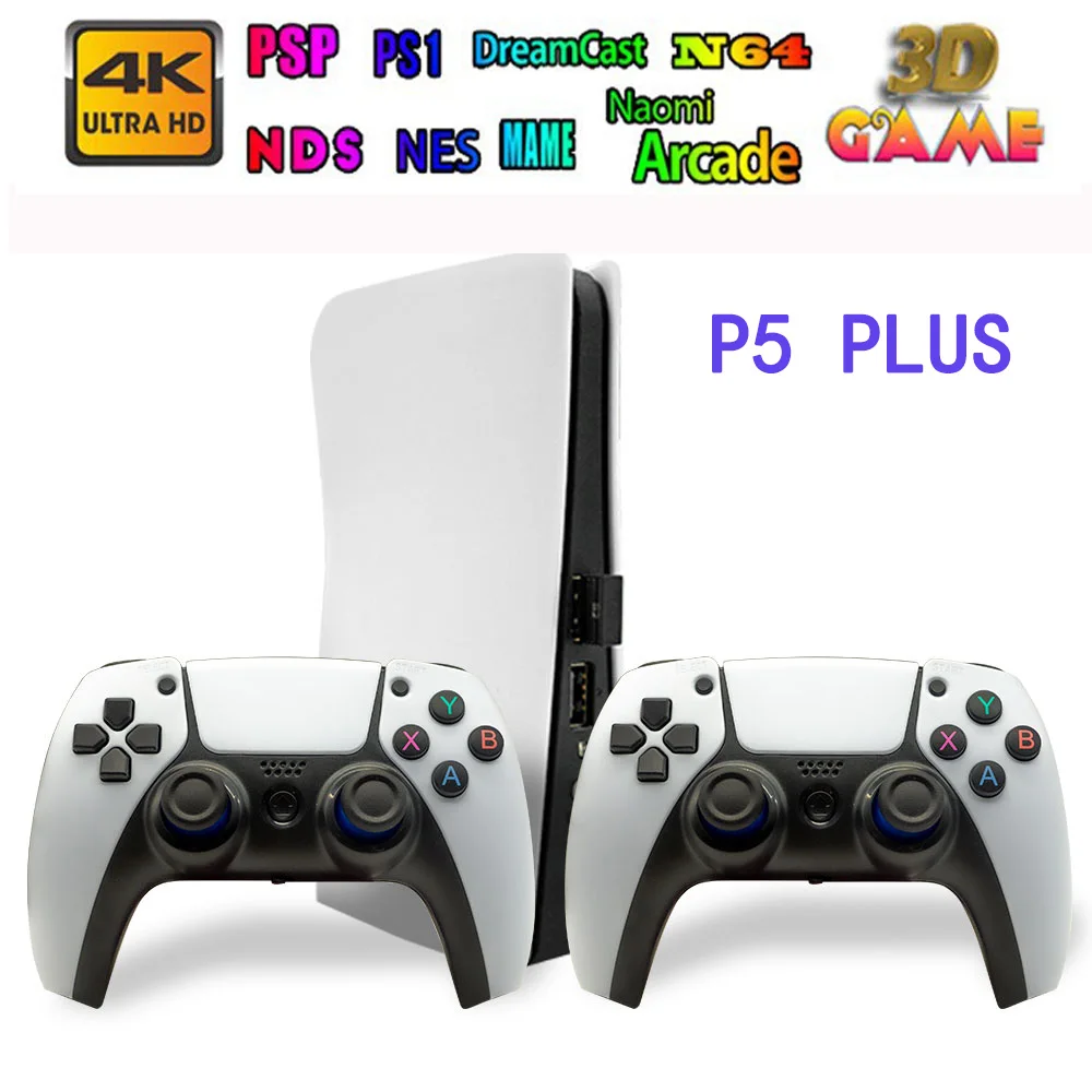 Новая видеоигровая консоль P5 PLUS 2 4G с двойным беспроводным контроллером 4K HD 40000 + игры 128 ГБ Ретро для PSp