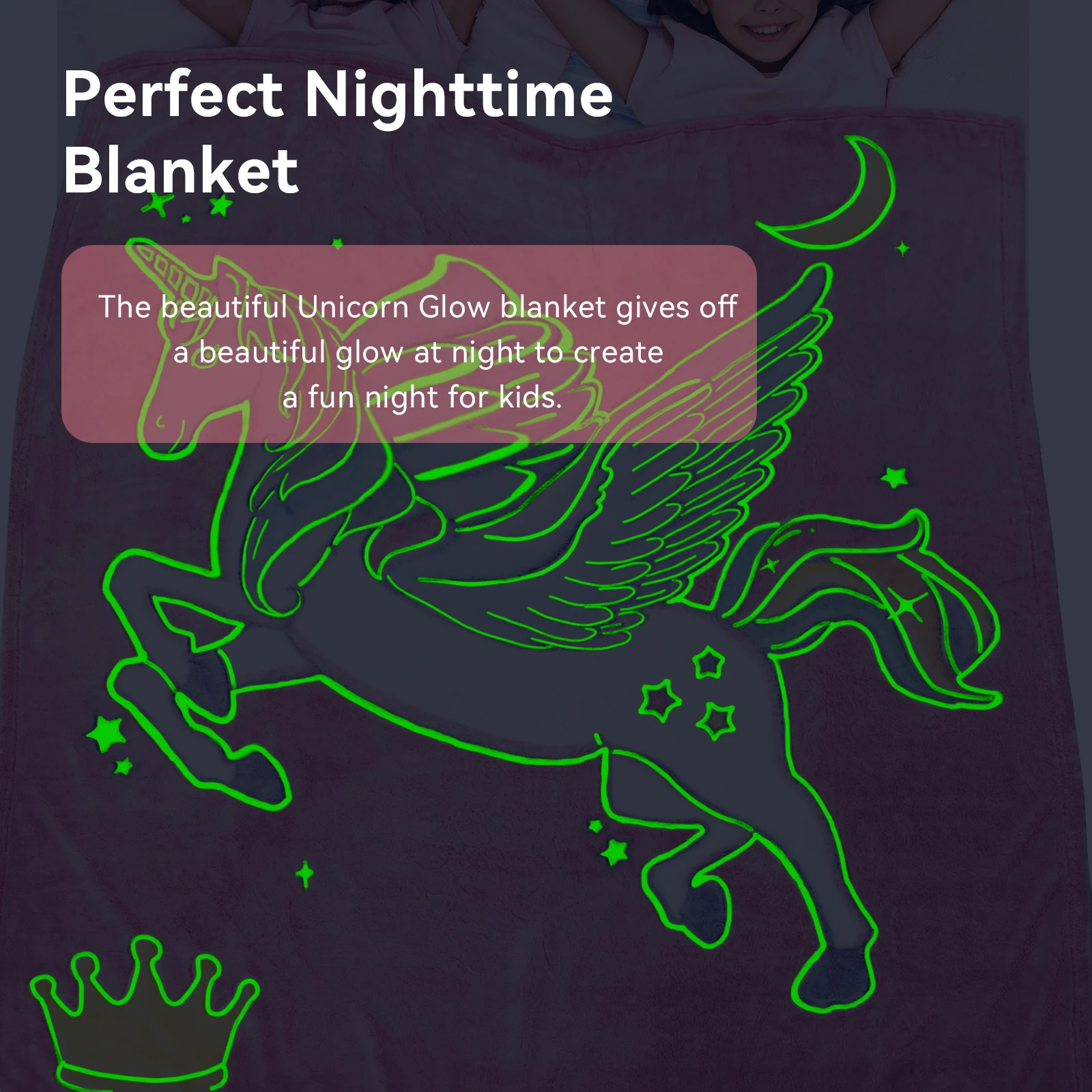 High Quality Custom Offset Printing Unicorn Design Colorful Flannel Fleece Luminous Glow In The Dark Blanket Pegasus For Kids