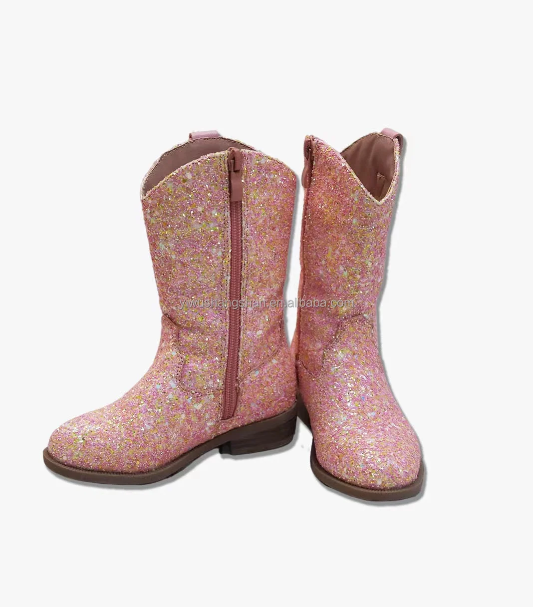 New Zipper Midi Boots Kids Fashion Glitter Cowgirl Shoes Girls Sparkly Faux Leather Kids Boots Kids Cowboy Boots