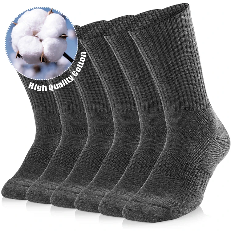 OEM Brand Dark Grey Anti Slip Men Socks, Moisture Control Heavy Duty Work Boot Cushioned Crew Men Cotton Socks