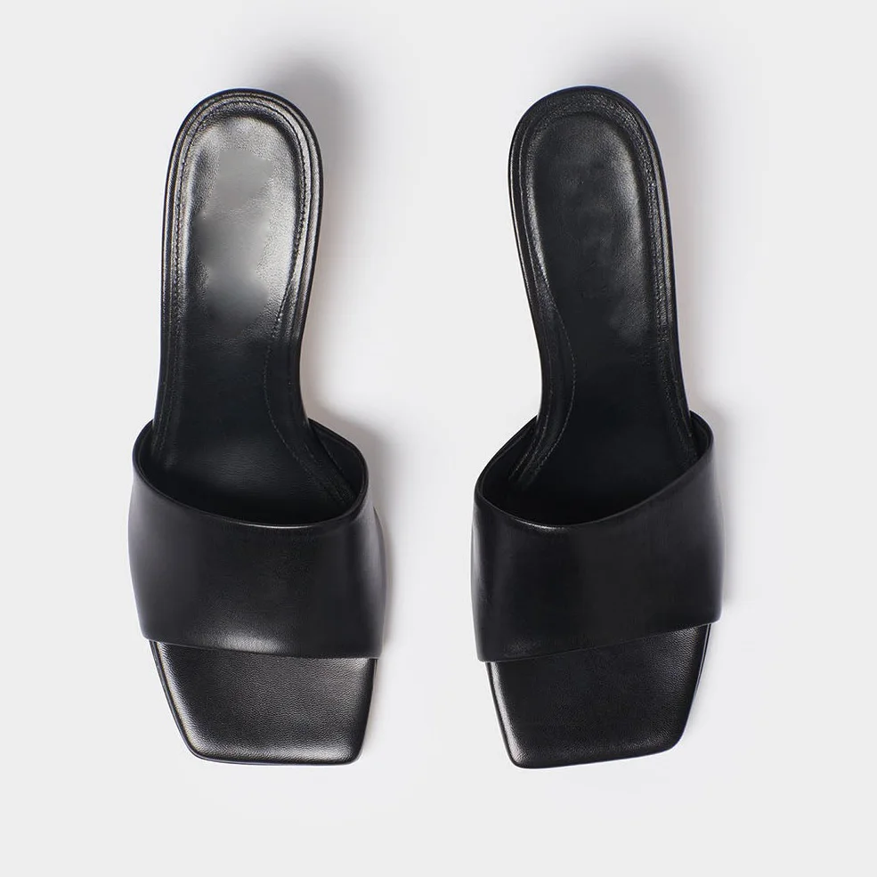 Customized Logo New Fashion High End Quality Leather Upper Kitten Heel Square-Toe Woman Slipper Mules Shoes