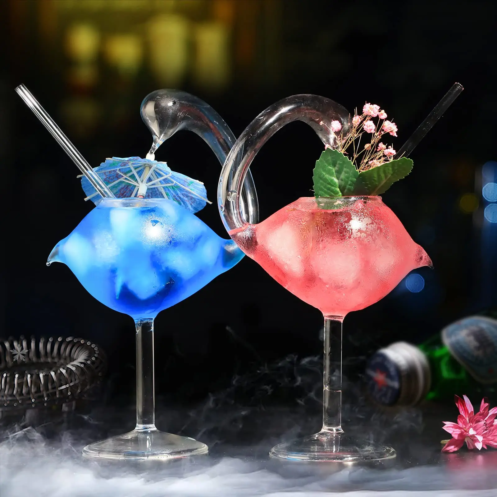 Customization Creative Animal Elegant Swan 6oz Transparent Lead-Free Glass Hand-Blown Tall Cocktail Glass With Straw