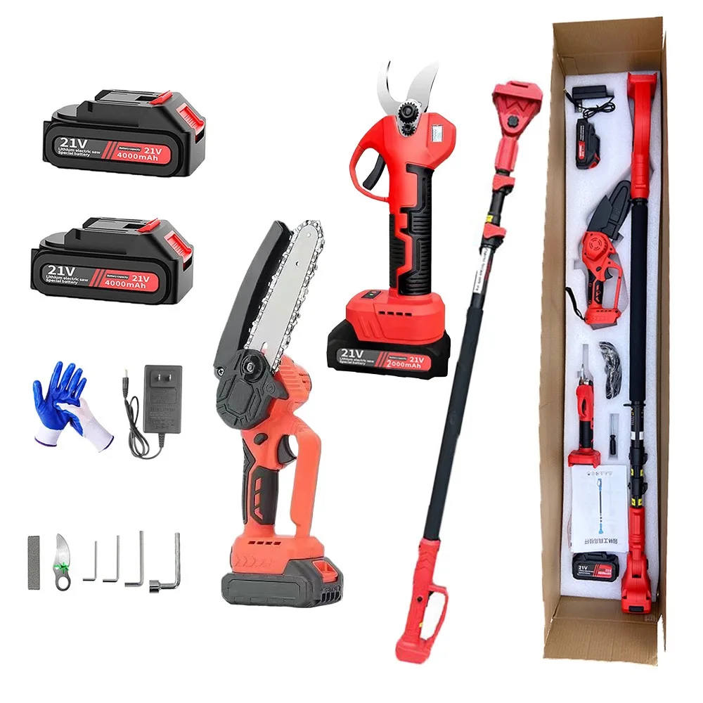 Li-ion Garden Tools Fruit Tree Electric Pruning Shears Cutting Tree High Branch Scissors Electric Chain Saw High Branch Pole Set