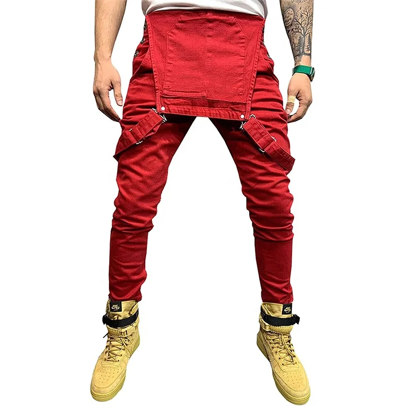 Mens Slim Fit Jeans Suspender Pants Denim Bib Overalls Work Coveralls Mechanic Jumpsuit Cargo Trousers Ripped Jeans