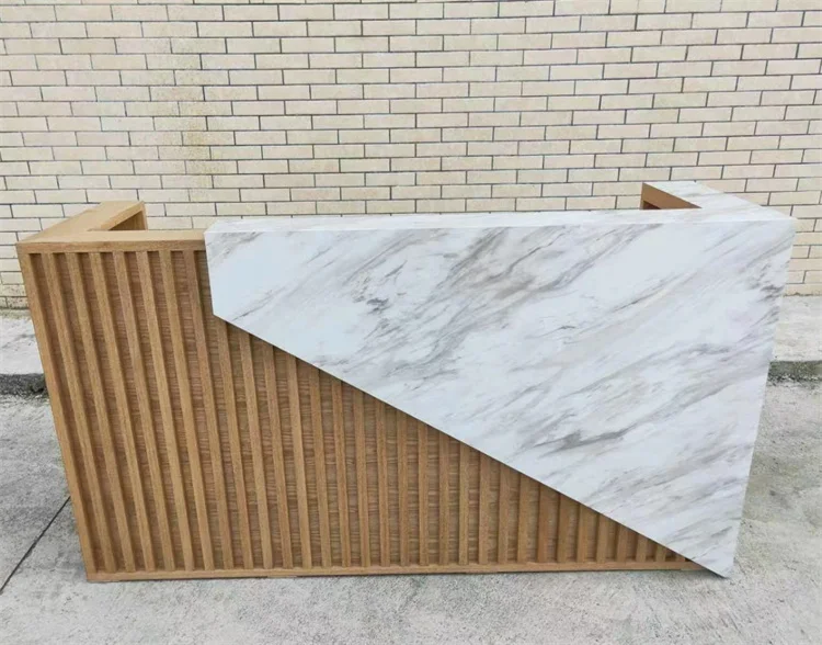 Siman high quality luxury design shopping mall reception table customer service counter white and gold reception desks for sale