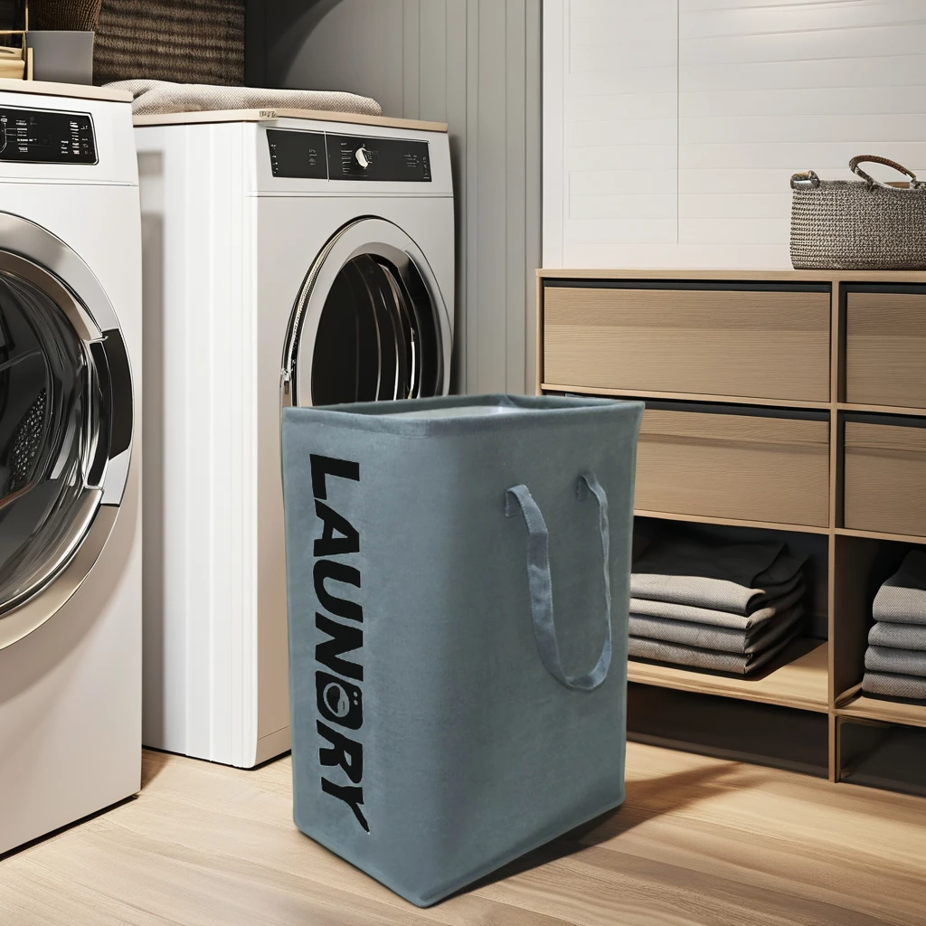 Custom Cotton Linen Dirty Clothes Organizer Bin Foldable Canvas Vertical Laundry Basket With Handles for Laundry Room