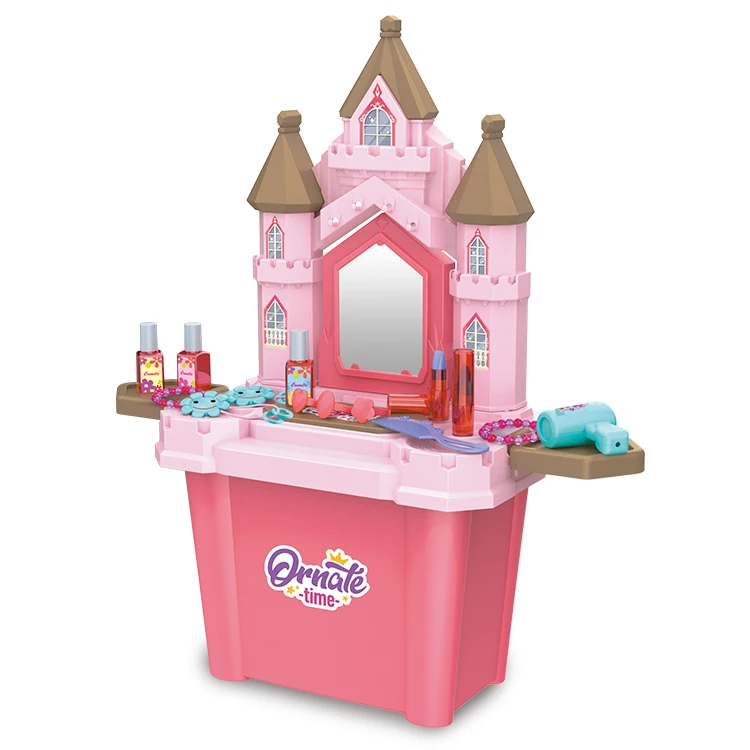 Fashion Princess Girls Makeup Set kid makeup To Storage Bucket Dresser With Kids Mirror Toy Simulation Pretend Play Set