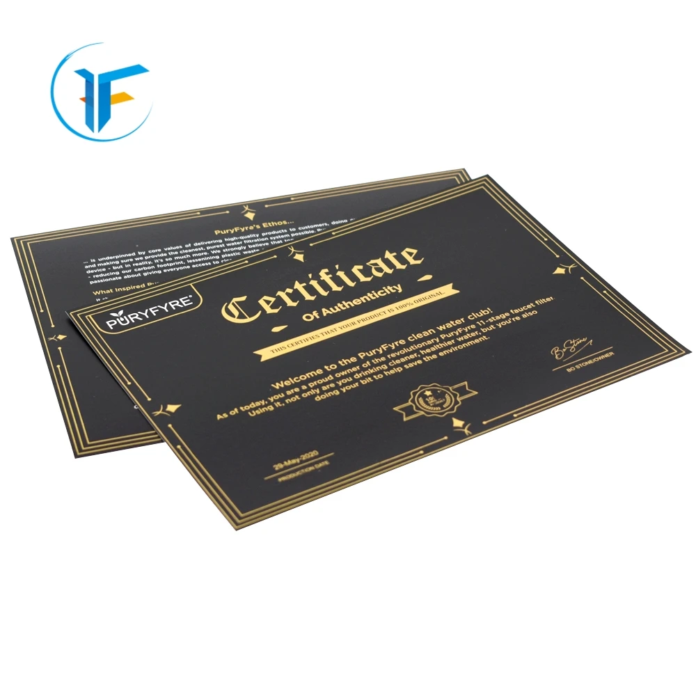 Custom watermark paper security certificate with hot stamping craft certificate printing