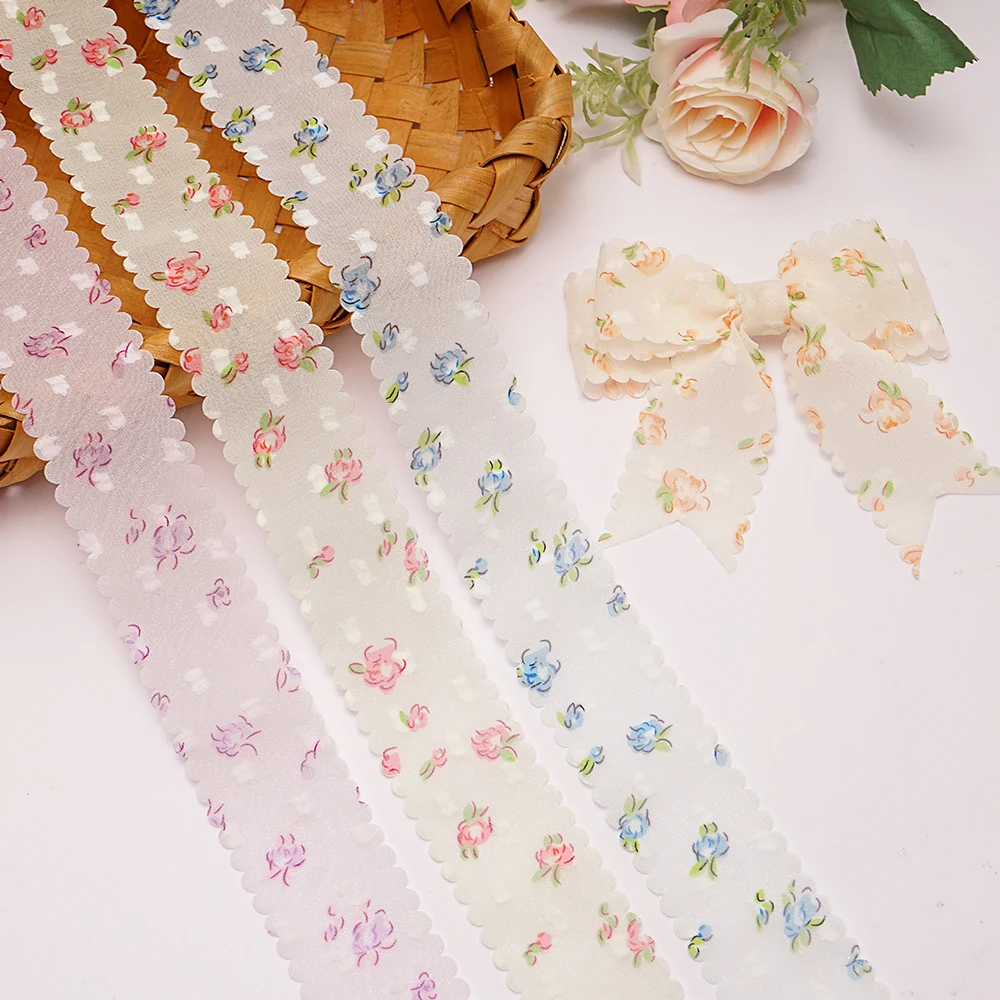 50yards 38mm Lace Dot Floral Organza Flowers Fancy Ribbon White DIY  Kids Hair Accessories Material Handmade Carfts Gift
