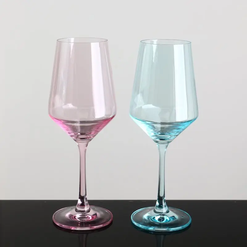 luxury wedding lead free glassware clear crystal goblet glass colored stem red wine glasses set of 6