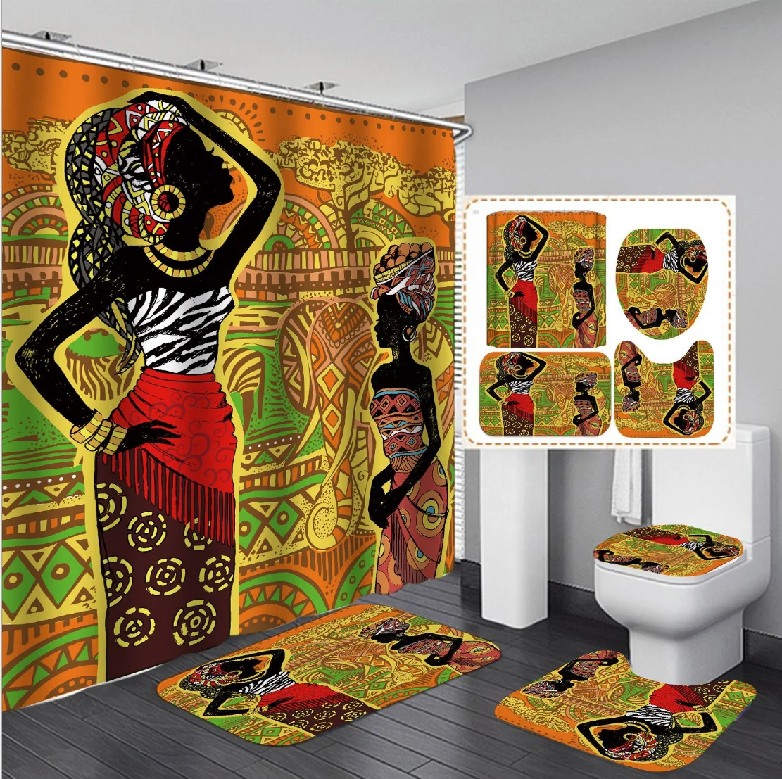 Cheersee Waterproof Customization Print African American Woman 3d Bathroom Shower Curtain Set with Rugs and Carpet