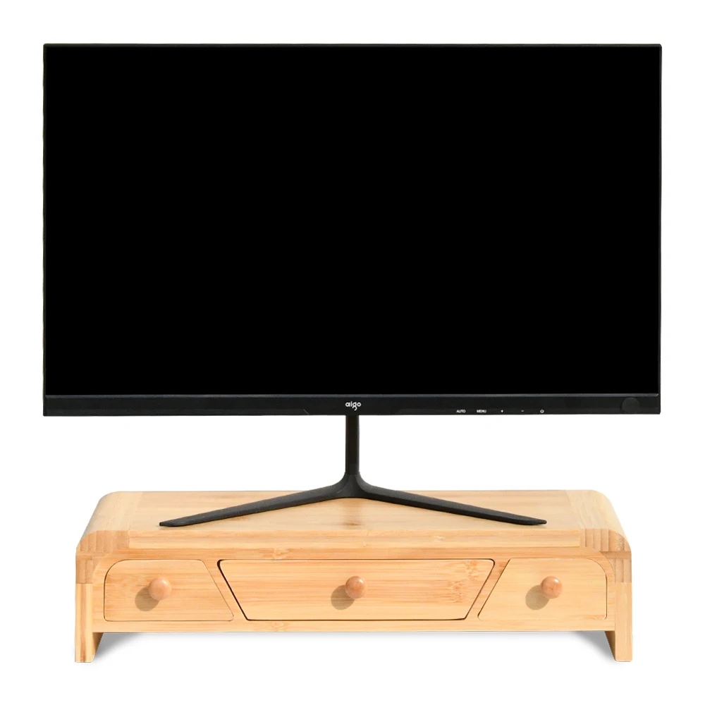 Wood Desktop Laptop Riser Bamboo Laptop Monitor Riser Desktop Stand Holder with Storage Drawer