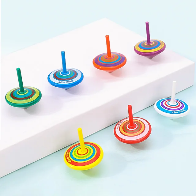 New Arrival Wholesale  Classic Wooden Spinning Tops Educational Montessori Kids Wood Gyroscope toys