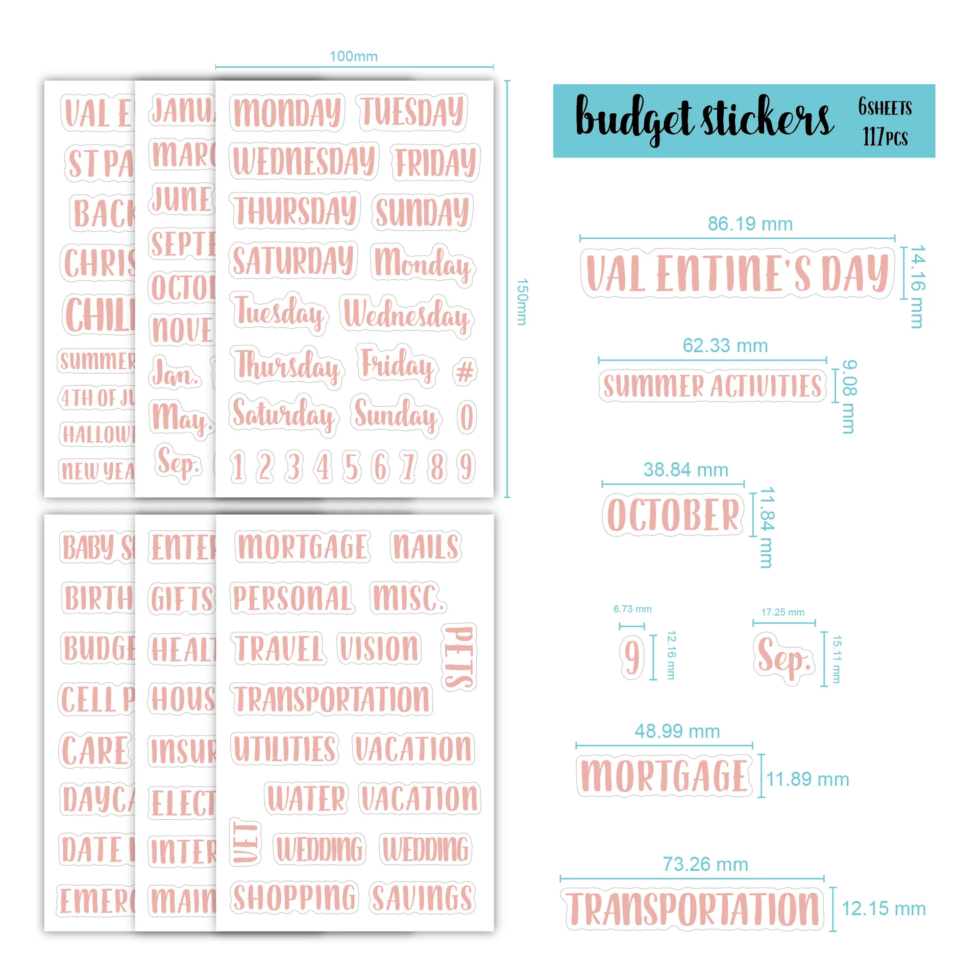 High Quality Cash Envelope Budget Category Sticker English Plan Book Scrapbook Decoration Waterproof  Custom Planner Sticker