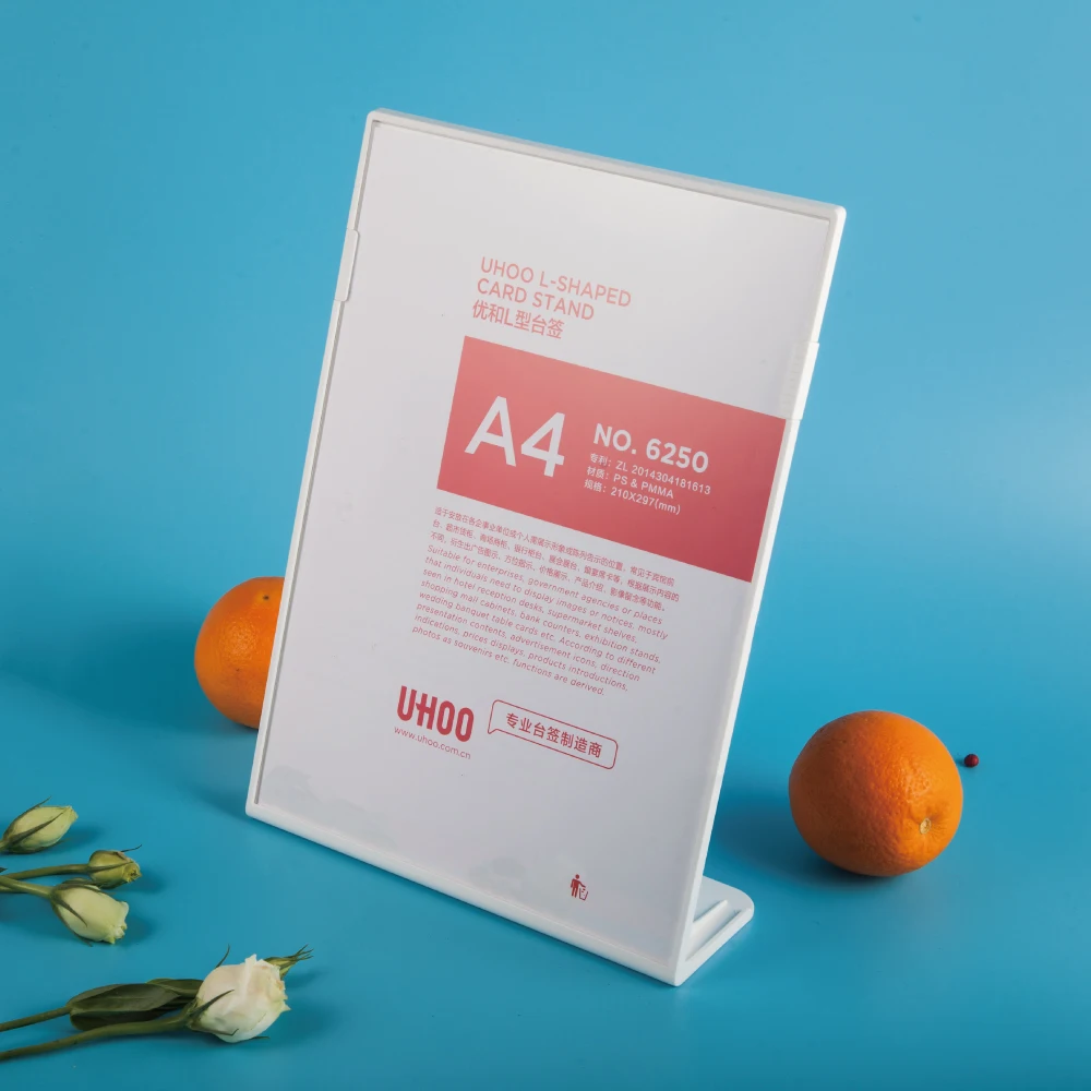 
Hot sale A4 vertical L shape clear acrylic plate display stand 
