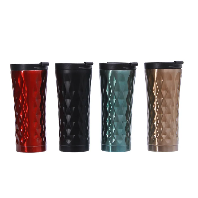 Diamond shape Reusable 18/8 Stainless Steel Tumbler Insulated Hot and Cold Coffee Cup Travel Mug 16 oz