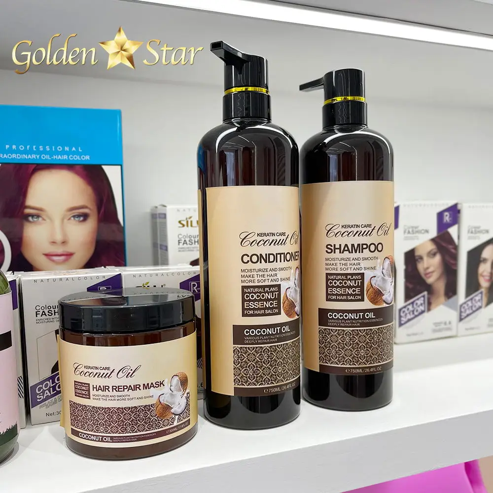 Private Label Organic Coconut Oil Silk Protein Hair Shampoo And Conditioner Set Sulfate Free Curly Hair Care Products