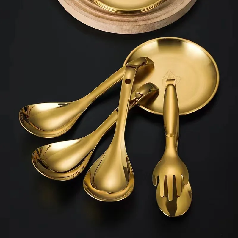 Hot Sale Big Round Stainless Steel Soup Spoon Gold Silver Public Spoons For Restaurant